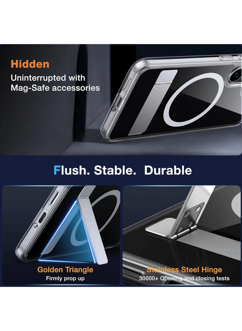 for Samsung Galaxy A56 Clear Kickstand Case, Crystal Magnetic Case with Metal Stand [Compatible with MagSafe] [Two-Way Stand] Transparent Shockproof Hard Phone Cover Mag-Safe Case for Samsung Galaxy A56 (Clear)