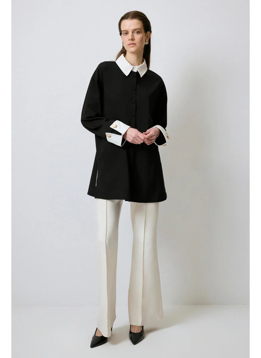 تاتشي Gold Button Detail Contrast Shirt