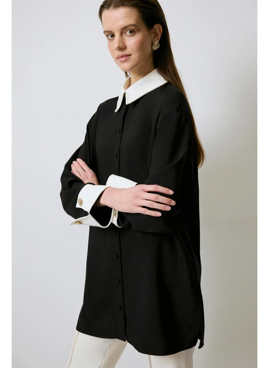 Touche Gold Button Detail Contrast Shirt