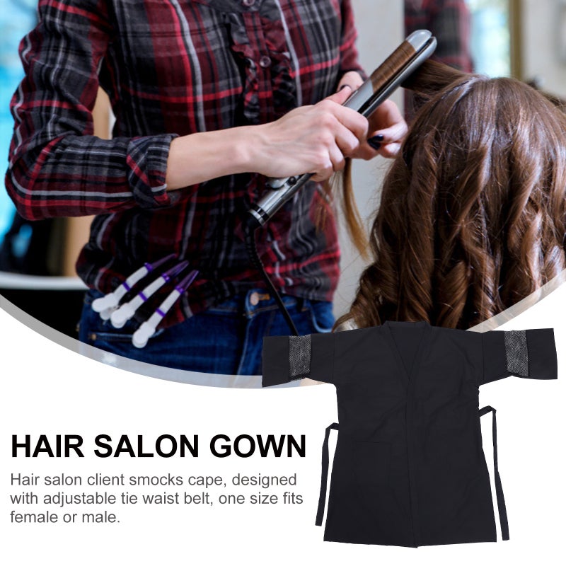 Hair Salon Smocks for Clients, Protective Long Sleeve Robe with Adjustable Tie Waist - Image 4