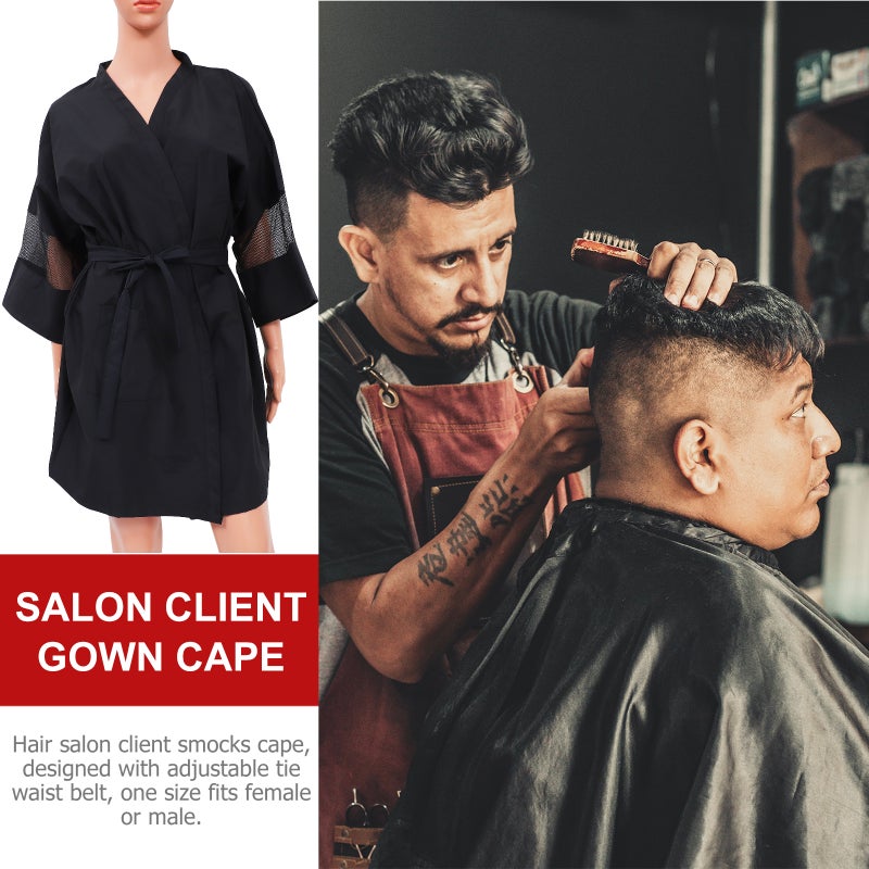 Hair Salon Smocks for Clients, Protective Long Sleeve Robe with Adjustable Tie Waist - Image 3