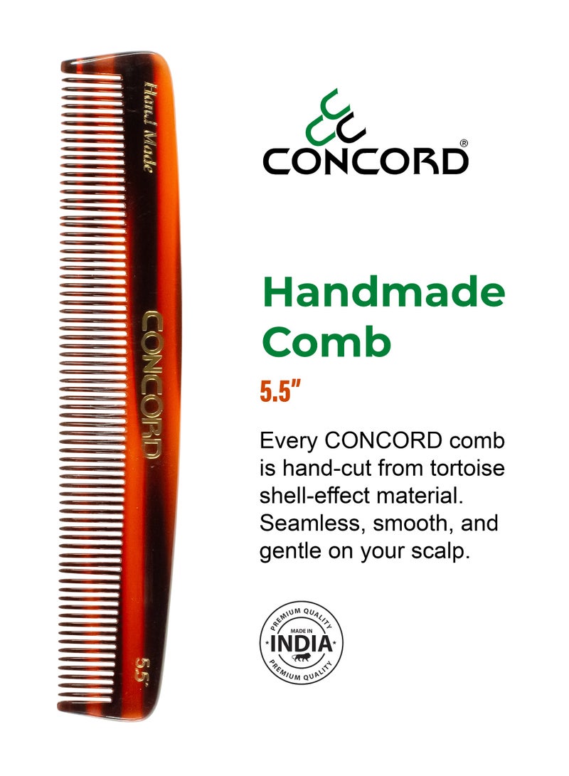 CONCORD 5.5 Inch Handmade Comb, Pocket Comb | Fine-Spaced Teeth Comb, Round Teeth | Antistatic Comb for Wet or Dry Hair, For All Hair Type | Made in India - Image 2