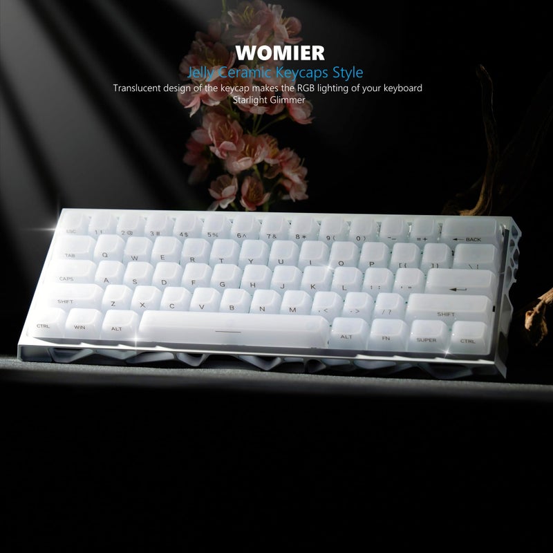 Womier Keyboard Keycaps Jelly - Ceramic Keycaps Style, Clear White Key Cap, Transparent Side Printed Custom 60 65 75 100 Percent for Cherry MX, Outemu, Gateron Mechanical Keyboards(MDA Profile) - Image 2