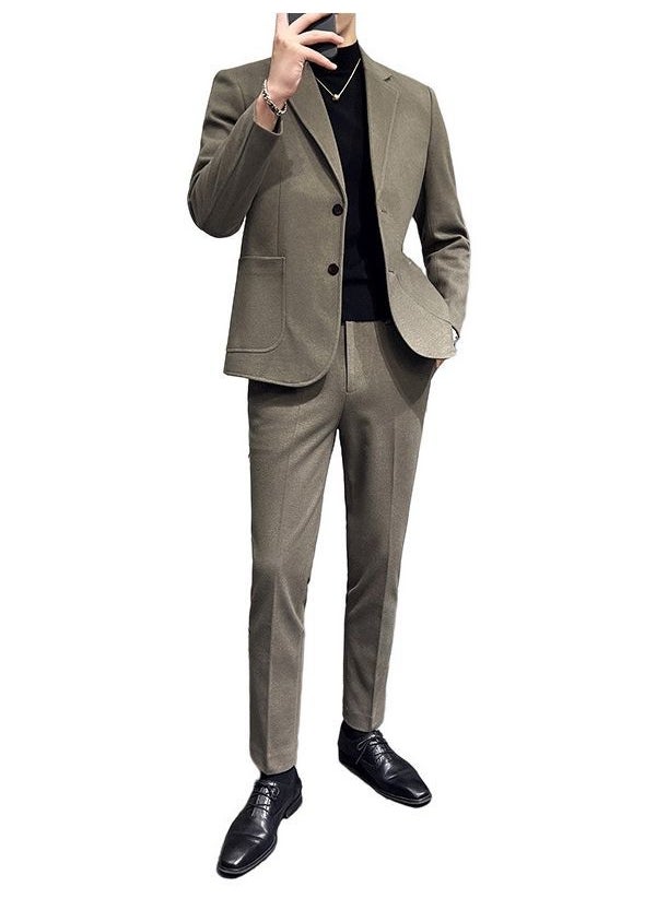 Generic - Mens Wool Blazer Autumn Winter Thick Korean Casual Suit Jacket Black - Image 1