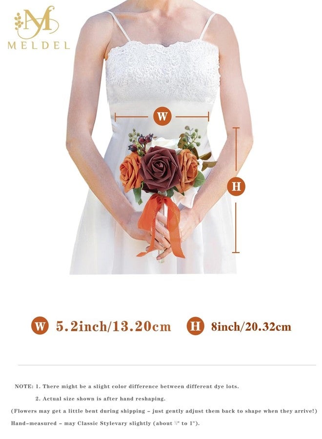 Meldel Burnt Orange Wedding Centerpieces Flowers Mini Bridesmaid Bouquets Set of 6 Terracotta Table Decor Pre-Made Small Floral Fall Wedding Decorations - Image 2