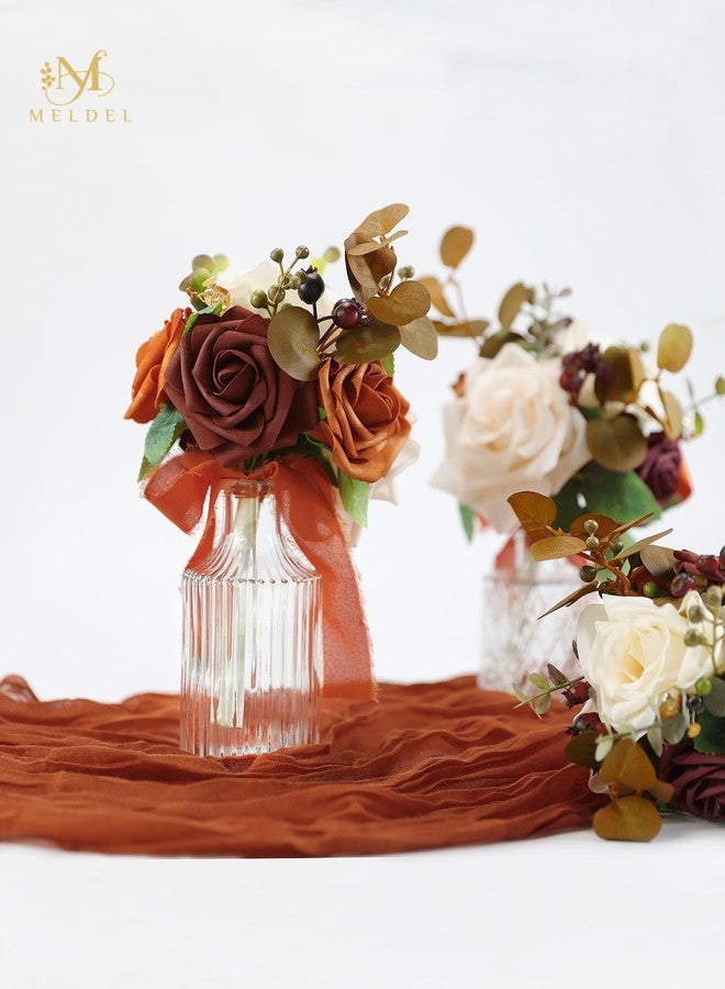 Meldel Burnt Orange Wedding Centerpieces Flowers Mini Bridesmaid Bouquets Set of 6 Terracotta Table Decor Pre-Made Small Floral Fall Wedding Decorations - Image 4