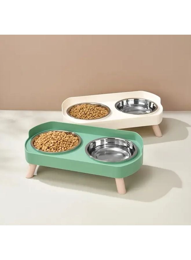 مغذي الحيوانات الأليفة المرتفع من الفولاذ المقاوم للصدأ مع وعاء مزدوج وموزع مياه باللون الرمادي سهل التنظيف - Image 2