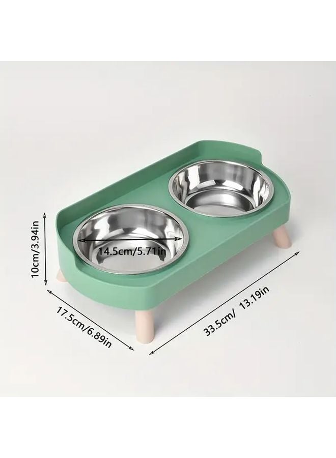 مغذي الحيوانات الأليفة المرتفع من الفولاذ المقاوم للصدأ مع وعاء مزدوج وموزع مياه باللون الرمادي سهل التنظيف - Image 4