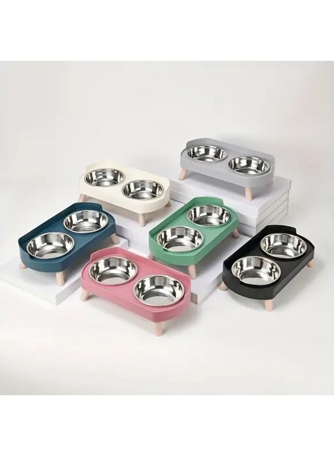 مغذي الحيوانات الأليفة المرتفع من الفولاذ المقاوم للصدأ مع وعاء مزدوج وموزع مياه باللون الرمادي سهل التنظيف - Image 5