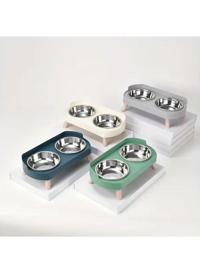 مغذي الحيوانات الأليفة المرتفع من الفولاذ المقاوم للصدأ مع وعاء مزدوج وموزع مياه باللون الرمادي سهل التنظيف - Image 3