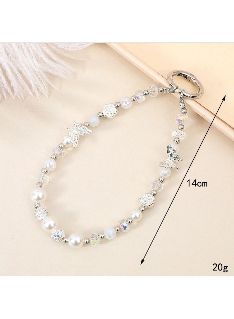 NIBEMINENT Super Cute Beaded Phone Charm – Trendy Phone Chain Wrist Strap, Shining Beads Chain Lanyard for Cell Phone