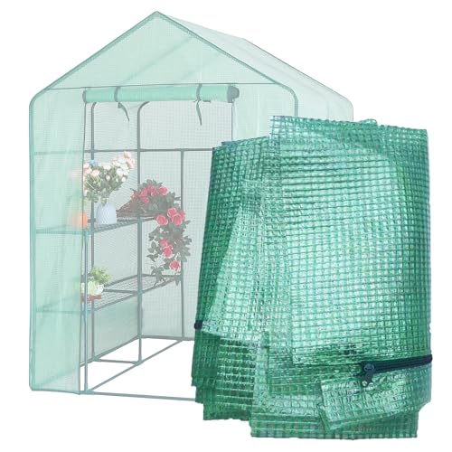 TENTOPMIC Greenhouse Replacement Cover, 56×56×76 Inch PE Walk-in Greenhouse Cover for Gardening Plants w/Roll-Up Zipper Door, Waterproof Frost Protection Wind Rain Proof, Easy Assembly (No Frames Include) - Image 1