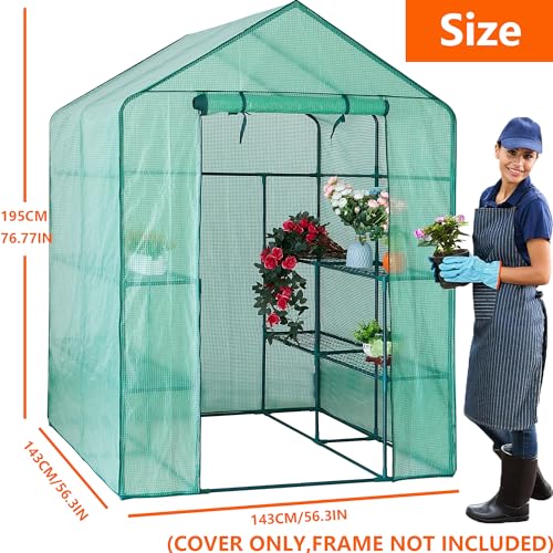 TENTOPMIC Greenhouse Replacement Cover, 56×56×76 Inch PE Walk-in Greenhouse Cover for Gardening Plants w/Roll-Up Zipper Door, Waterproof Frost Protection Wind Rain Proof, Easy Assembly (No Frames Include) - Image 2
