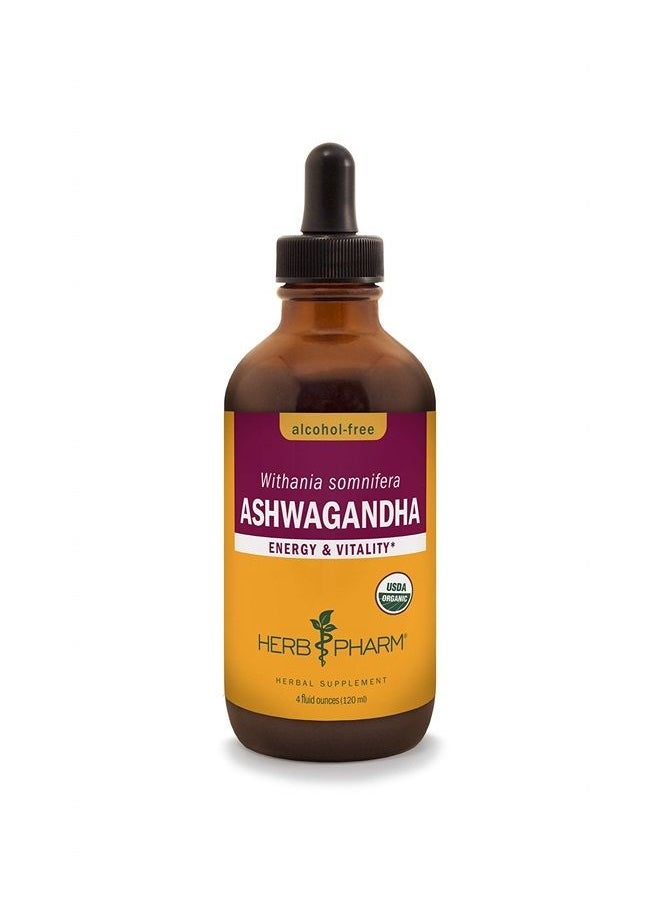 HERB PHARM Certified Organic Ashwagandha Extract Drops for Traditional Support for Energy and Vitality, Alcohol-Free Glycerite, 4 Oz  - Image 1