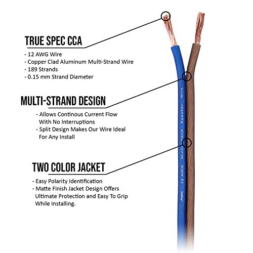 Skar Audio 12 Gauge AWG Audio Speaker Wire - 100 Feet (Blue/Brown) - Image 4