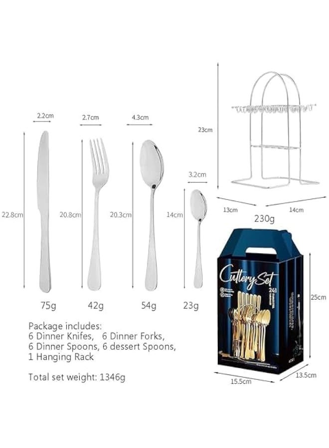 بيوينتي طقم ادوات مائدة من 24 قطعة مع حامل تثبيت من اويالا، طقم ادوات مائدة من الستانلس ستيل بما في ذلك سكين شرائح اللحم / شوكة / ملعقة (فضي) - Image 2