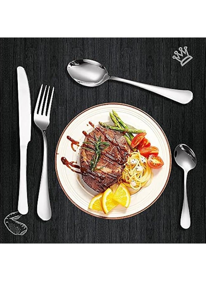 بيوينتي طقم ادوات مائدة من 24 قطعة مع حامل تثبيت من اويالا، طقم ادوات مائدة من الستانلس ستيل بما في ذلك سكين شرائح اللحم / شوكة / ملعقة (فضي) - Image 4