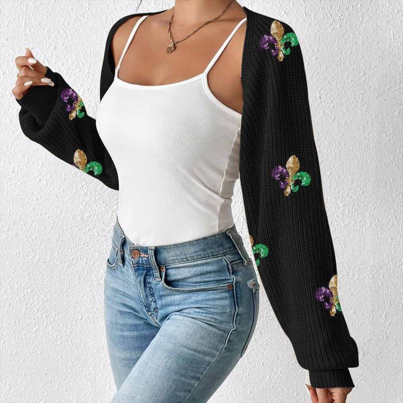 Durio Bolero Shrug Mardi Gras Cardigan for Women Cropped Womens Sweater Tops Y2K Long Sleeve Cropped Open Front Top Womens Gifts Large - Image 3
