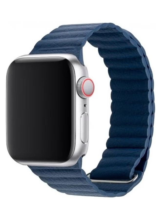 IAF - Apple Watch Band 42mm/44mm/45mm Leather Loop Watch Strap Compatible with iWatch Series Ultra/8/7/SE/6/5/4/3/2/1 Dark Blue - Image 1