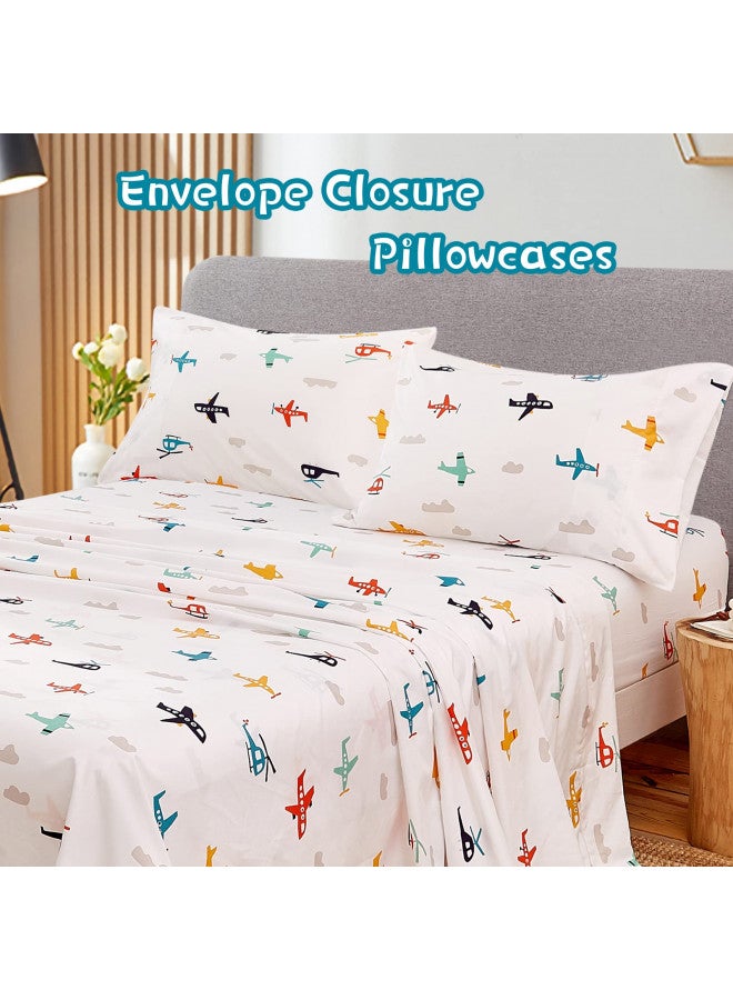 JSD JSD Kids Airplane Printed Sheet Set Full Size, 4 Piece Soft Microfiber Pattern Bed Sheets for Boys Deep Pocket  - Image 3