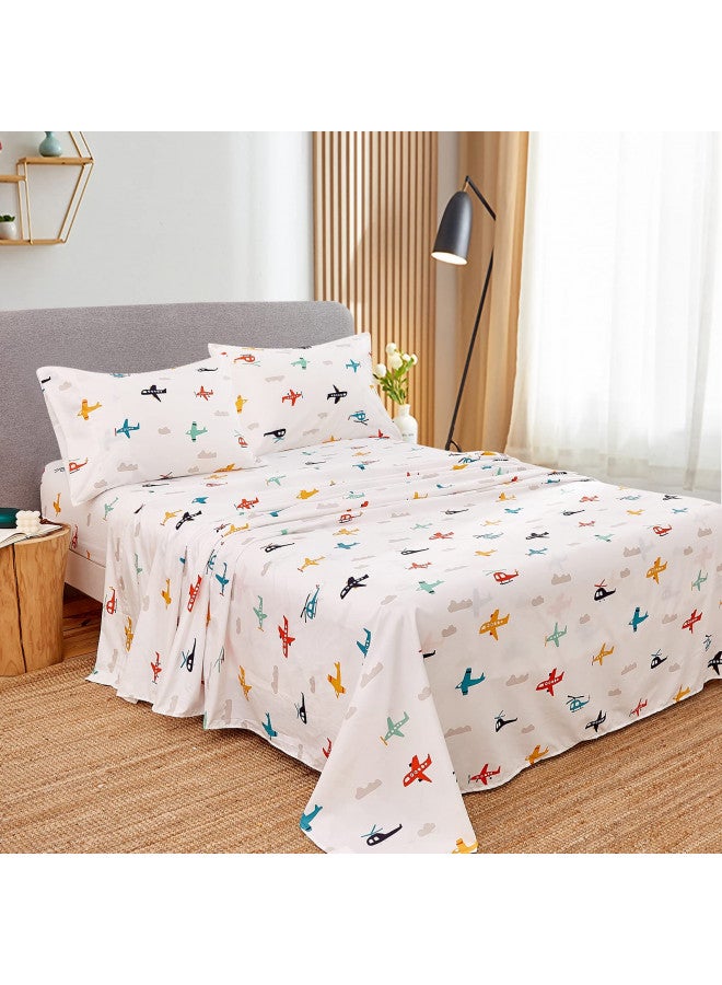 JSD JSD Kids Airplane Printed Sheet Set Full Size, 4 Piece Soft Microfiber Pattern Bed Sheets for Boys Deep Pocket  - Image 2