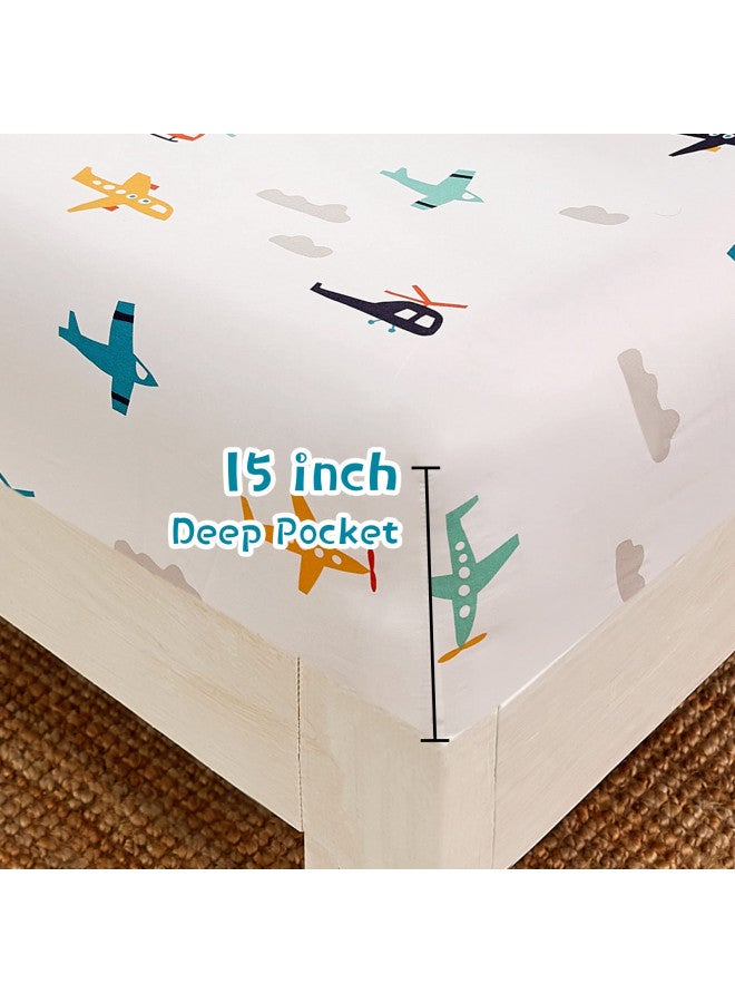 JSD JSD Kids Airplane Printed Sheet Set Full Size, 4 Piece Soft Microfiber Pattern Bed Sheets for Boys Deep Pocket  - Image 4
