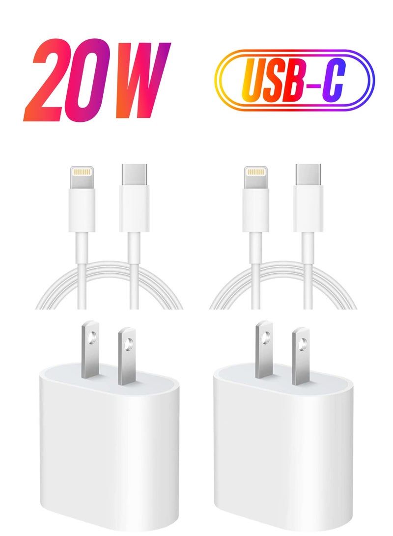 عام 2-Pack USB C Wall Charger 20W PD Adapter with 6FT USB C to Lightning Cable Compatible iPhone 13/13 Pro Max/12/12 Mini/Pro/11/XS - Image 1