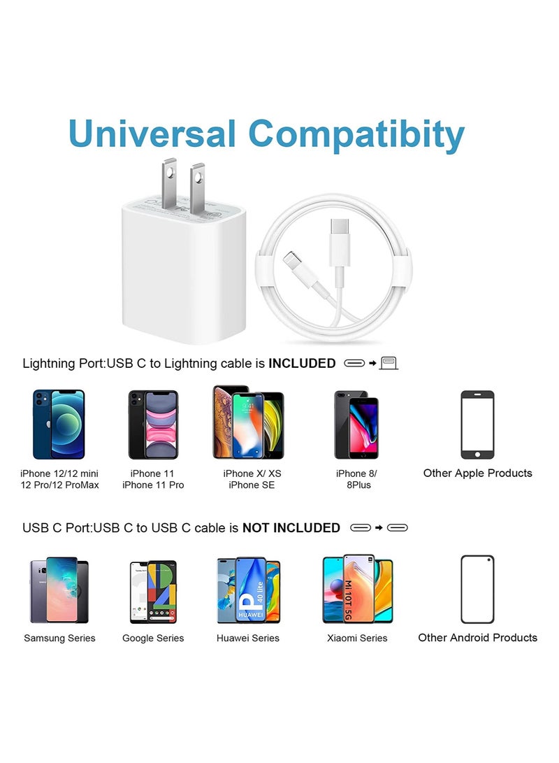 عام 2-Pack USB C Wall Charger 20W PD Adapter with 6FT USB C to Lightning Cable Compatible iPhone 13/13 Pro Max/12/12 Mini/Pro/11/XS - Image 5