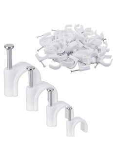 Duravel Duravel Electrical Cable Wire Round Clips, Steel Nails Tacks Holder for Organizing Electric Wires Cables Lines - White (12mm - 100Pcs)  - Image 1