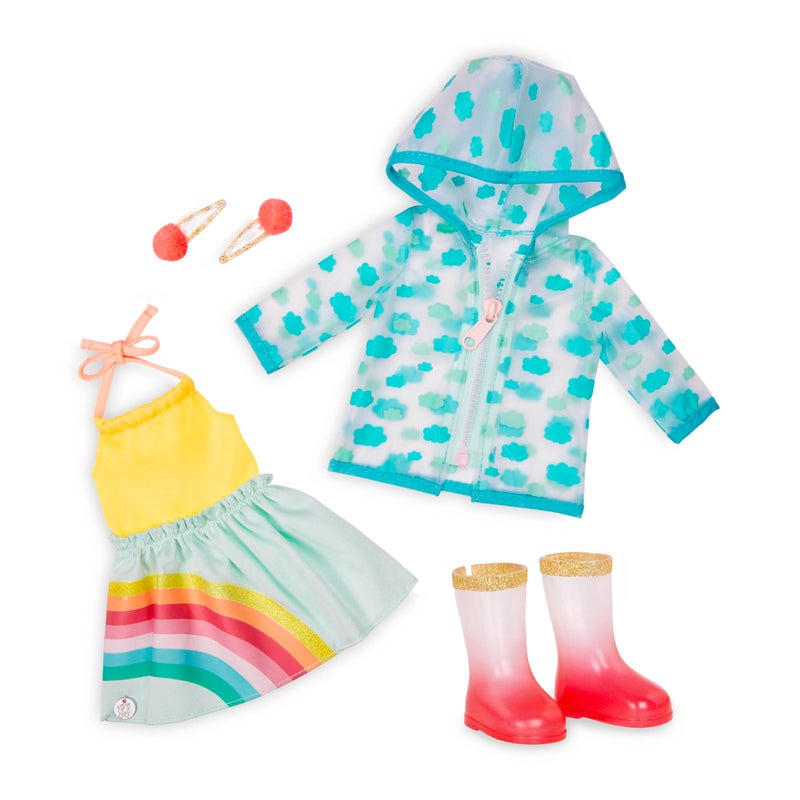 Glitter Girls by Battat – 14-inch Doll Clothes - Smile! Rain Or Shine Outfit Rainbow Dress, Hair Clips, Raincoat, and Boots Toys, Clothes, Accessories for Kids Ages 3 & Up - Image 1