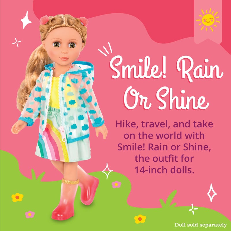 Glitter Girls by Battat – 14-inch Doll Clothes - Smile! Rain Or Shine Outfit Rainbow Dress, Hair Clips, Raincoat, and Boots Toys, Clothes, Accessories for Kids Ages 3 & Up - Image 2