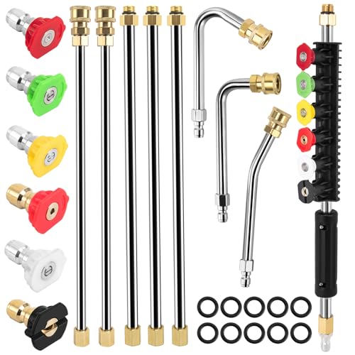 9TH SHOP Pressure Washer Extension Wand Kit, Power Washer Extension Wand, Pressure Washer Lance Attachment with Spray Nozzle Tips,30°,90°,120° Curved Rod, 1/4’’Quick Connect, 4000 PSI - Image 1