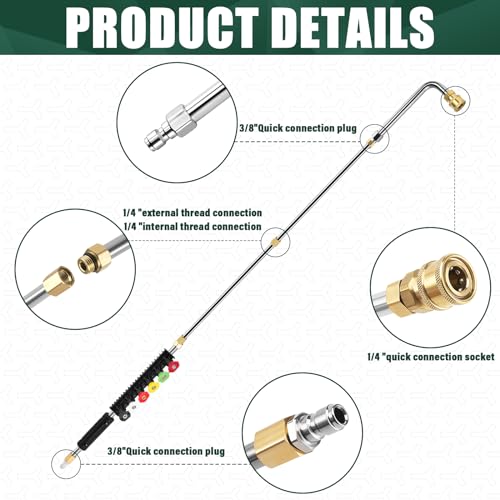 9TH SHOP Pressure Washer Extension Wand Kit, Power Washer Extension Wand, Pressure Washer Lance Attachment with Spray Nozzle Tips,30°,90°,120° Curved Rod, 1/4’’Quick Connect, 4000 PSI - Image 2