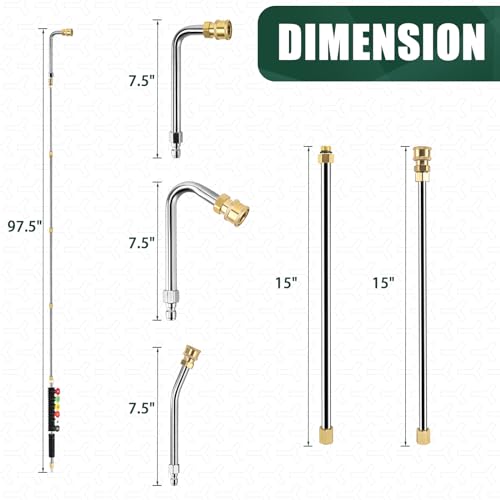 9TH SHOP Pressure Washer Extension Wand Kit, Power Washer Extension Wand, Pressure Washer Lance Attachment with Spray Nozzle Tips,30°,90°,120° Curved Rod, 1/4’’Quick Connect, 4000 PSI - Image 4