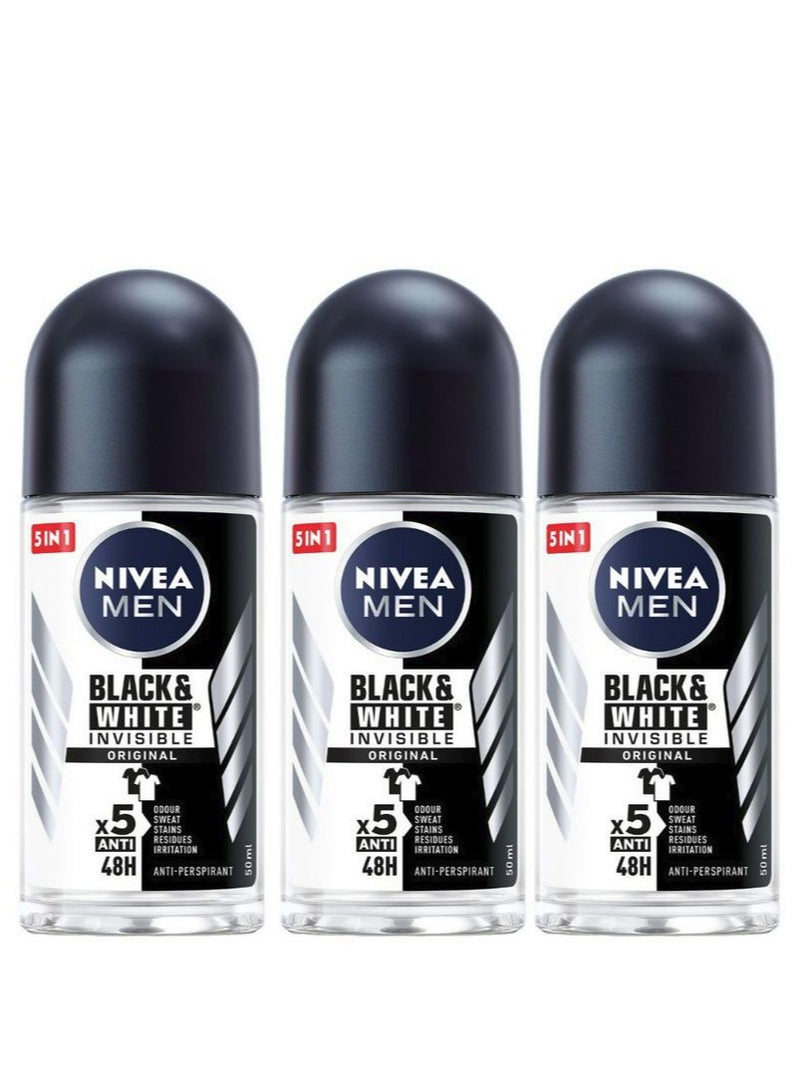 نيفيا 3 عبوة مزيل العرق انفيزبل اسود وابيض الاصلي رول للرجال 50 مل - Image 1