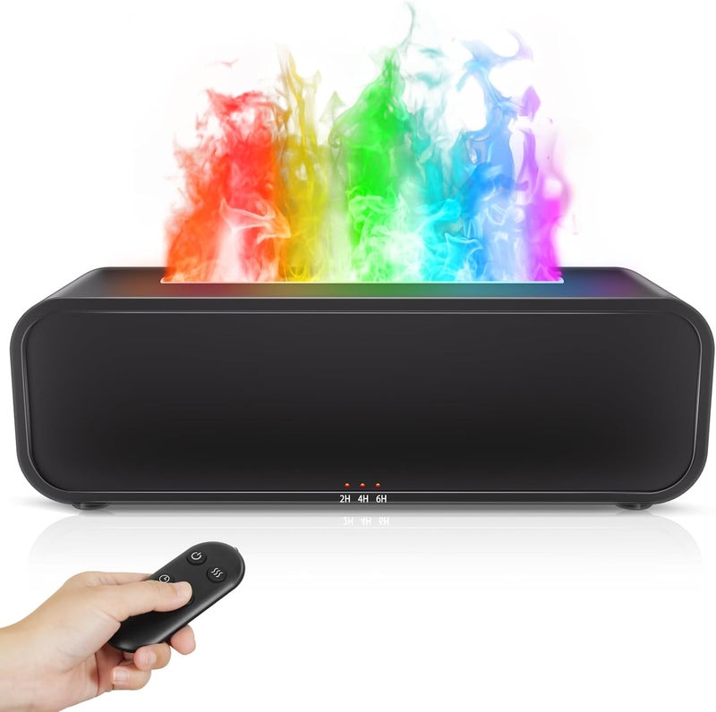 Music Sync Colorful Flame Essential Oil Diffuser, Rainbow Flame 250 mL Ultrasonic 7 Changing Colors Aroma Diffuser Humidifier with Remote Control for Bedroom Home Office Yoga Meditation (Black)