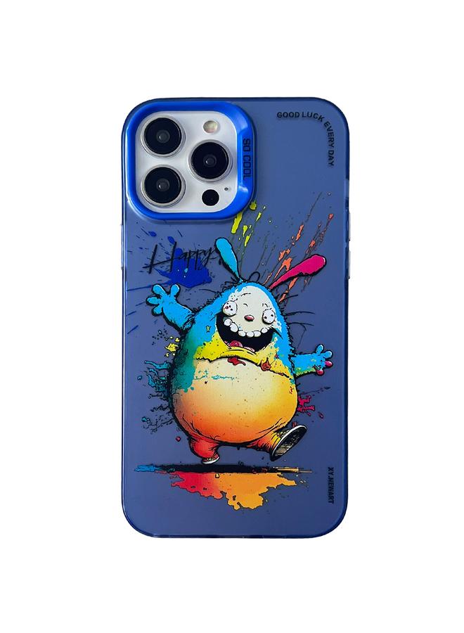 زبون جراب لهاتف iPhone 13 Pro، جراب هاتف مزدوج الطبقات باللون الفضي، سلسلة حيوانات مرسومة بالزيت - Image 1