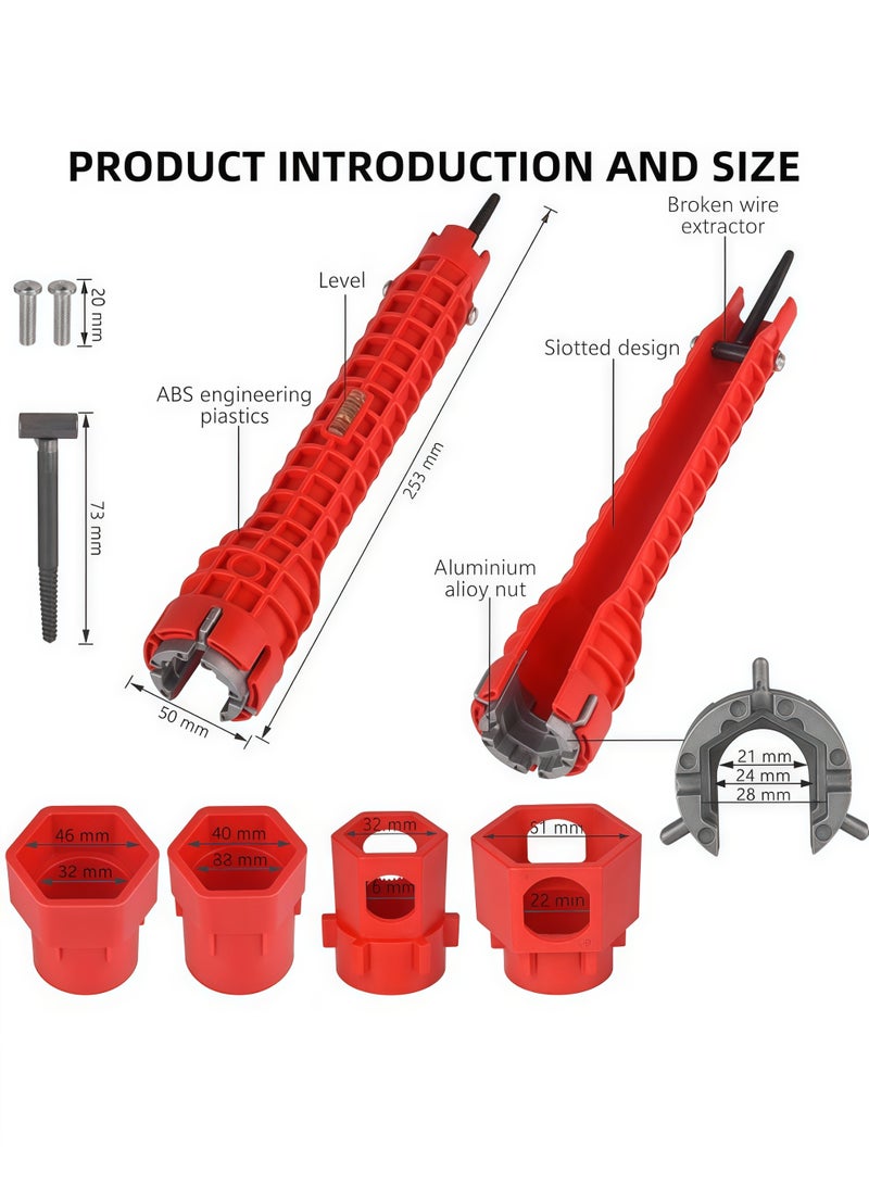 BASIN 8-in-1 Multifunctional Sink Wrench, Faucet and Pipe Installation Tool, Multifunctional Wrench,Faucet And Sink Installer Red Multifunctional Wrench Plumbing Tool Plumbing Repair Installation Hand Tools Change Faucet Tool,Plumbing Repair Wrench for Toilet/Sink/Bathroom/Kitchen Pipe Installation and Maintenance(Red) - Image 2