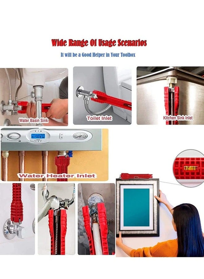 BASIN 8-in-1 Multifunctional Sink Wrench, Faucet and Pipe Installation Tool, Multifunctional Wrench,Faucet And Sink Installer Red Multifunctional Wrench Plumbing Tool Plumbing Repair Installation Hand Tools Change Faucet Tool,Plumbing Repair Wrench for Toilet/Sink/Bathroom/Kitchen Pipe Installation and Maintenance(Red) - Image 3