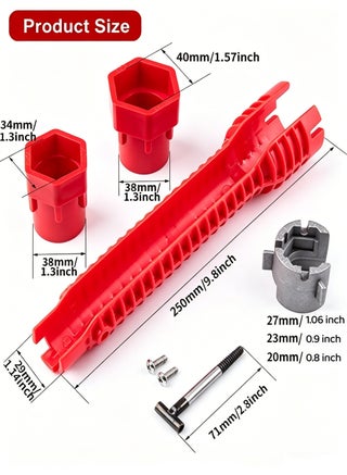 8 in 1 Multifunctional Sink Wrench,Faucet and Pipe Installation Tool,Plumbing Repair Installation Hand Tool,Comfortable Grip,Anti-Slip,Faucet and Sink Installer Tool for Tight Spaces, Universal Plumbing Tool for Under Sink, Bathroom, Kitchen Basin and Toilet Repair, for Toilet/Sink/Bathroom/Kitchen Pipe Installation and Maintenance(Red) - view 2