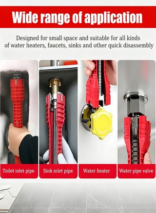 8 in 1 Multifunctional Sink Wrench,Faucet and Pipe Installation Tool,Plumbing Repair Installation Hand Tool,Comfortable Grip,Anti-Slip,Faucet and Sink Installer Tool for Tight Spaces, Universal Plumbing Tool for Under Sink, Bathroom, Kitchen Basin and Toilet Repair, for Toilet/Sink/Bathroom/Kitchen Pipe Installation and Maintenance(Red) - view 4