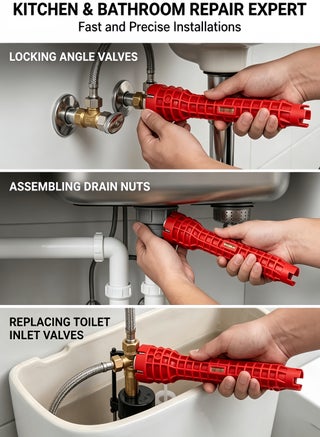 8 in 1 Multifunctional Sink Wrench,Faucet and Pipe Installation Tool,Plumbing Repair Installation Hand Tool,Comfortable Grip,Anti-Slip,Faucet and Sink Installer Tool for Tight Spaces, Universal Plumbing Tool for Under Sink, Bathroom, Kitchen Basin and Toilet Repair, for Toilet/Sink/Bathroom/Kitchen Pipe Installation and Maintenance(Red) - view 5