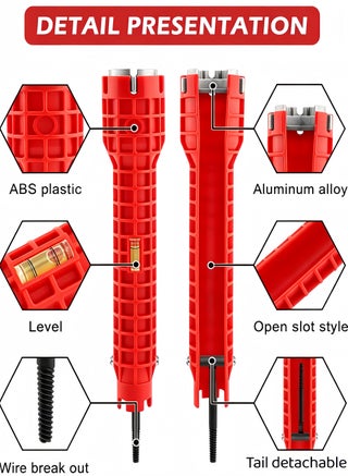 8 in 1 Multifunctional Sink Wrench,Faucet and Pipe Installation Tool,Plumbing Repair Installation Hand Tool,Comfortable Grip,Anti-Slip,Faucet and Sink Installer Tool for Tight Spaces, Universal Plumbing Tool for Under Sink, Bathroom, Kitchen Basin and Toilet Repair, for Toilet/Sink/Bathroom/Kitchen Pipe Installation and Maintenance(Red) - view 3