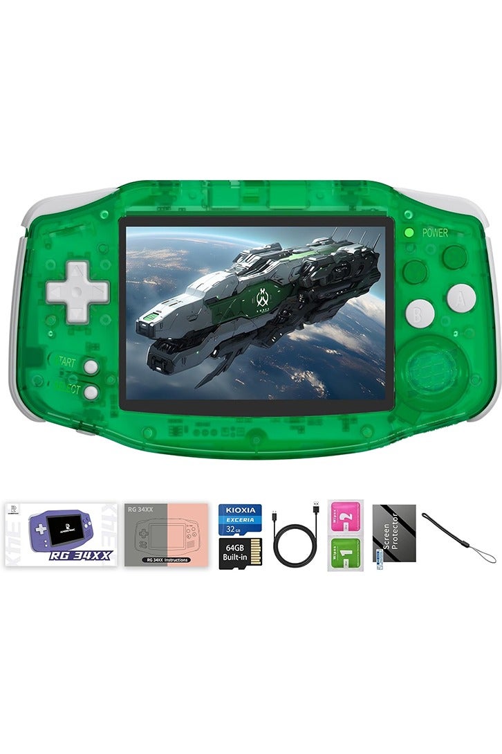 ANBERNIC  RG34XX Retro Handheld Game Consoles RG34XX Classic Retro Gaming Console 32+64G Card  rg34xx Portable Gaming Console Linux 64-bit 3500mAh Battery WiFi Bluetooth HD and TV Output Green  - Image 1