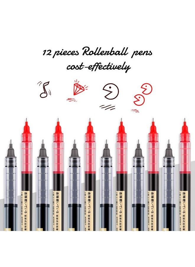 Frienda - 12 Pieces Rolling Ball Pens Quickdrying Ink 0.5 Mm Extra Fine Point Pens Liquid Ink Pen Rollerball Pens (Black And Red) - Image 1