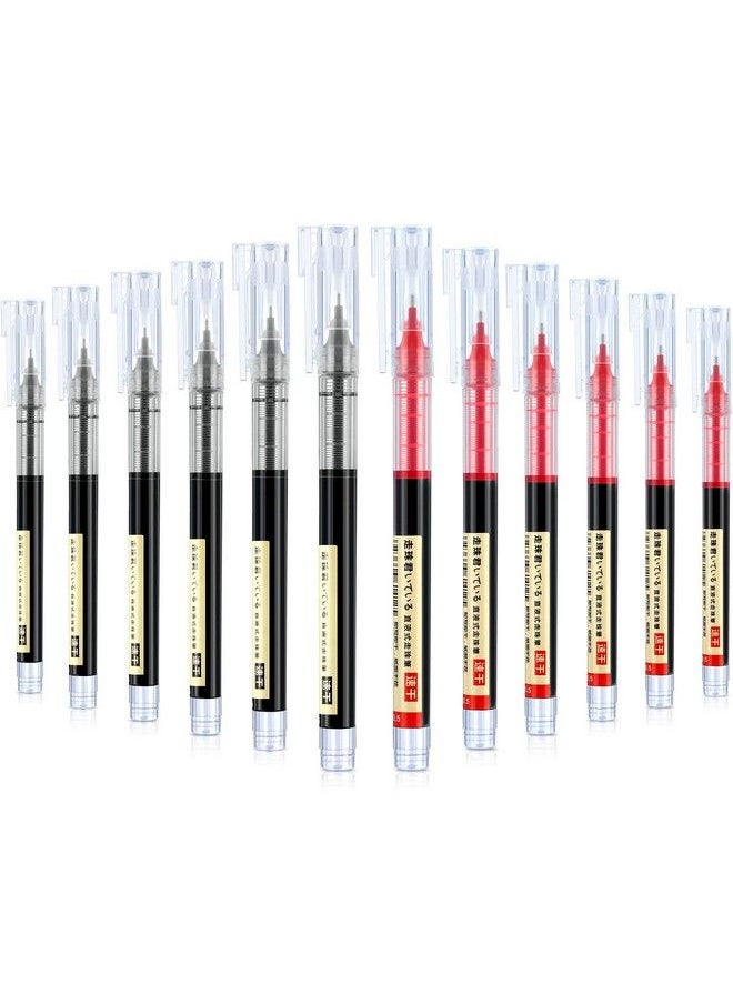 Frienda - 12 Pieces Rolling Ball Pens Quickdrying Ink 0.5 Mm Extra Fine Point Pens Liquid Ink Pen Rollerball Pens (Black And Red) - Image 1