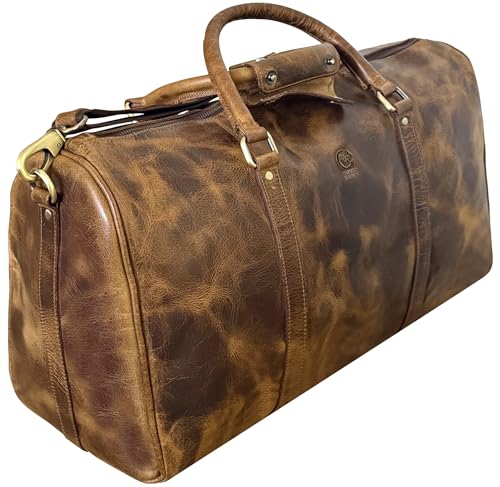 Rustic Town Leather Duffle Bag for Men Full Grain Leather Travel Bag TSA Approved Carry On Weekender Overnight Duffel Bag 20 inch - Image 1