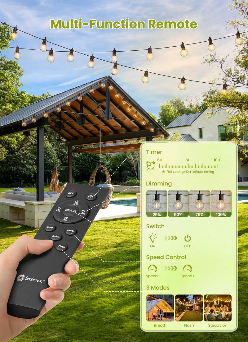 Brightown 58FT Solar String Lights Outdoor with Remote Cable Ties and Hooks, Commercial Grade Patio Lights with 26 LED Shatterproof Bulbs, 3 Light Modes Hanging Light for Backyard Party Decor - Image 2