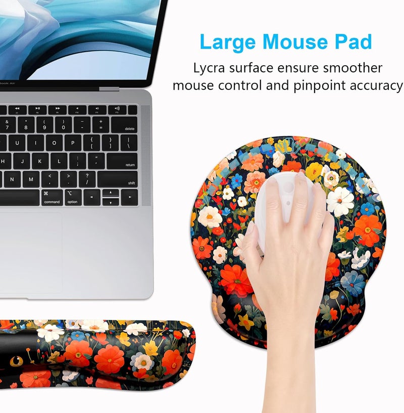 Dapesuom Keyboard Wrist Rest and Mouse Pad with Wrist Support, Cute Memory Foam Cushion for Keyboard and Mouse Set, Desktop Pad Rests with Non Slip Base for Easy Typing & Pain Relief, Cat Flower Bush - Image 5