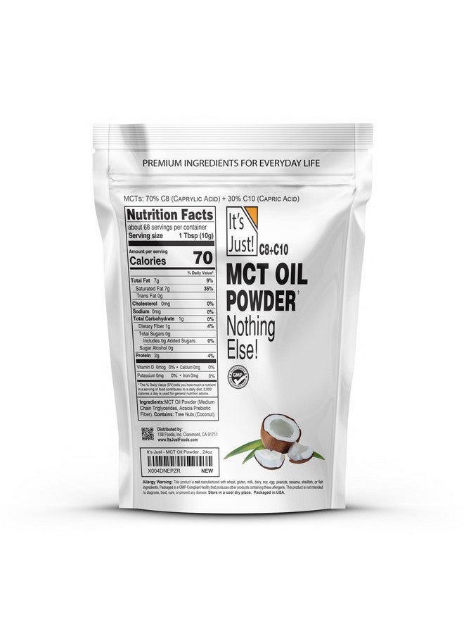It's Just! It's Just - MCT Oil Powder w/Prebiotic Fiber (1.5lbs) 70% C8 + 30% C10, Fast Fuel for Body & Brain Health, Keto Coffee Creamer, Non-GMO, 24oz - Image 2
